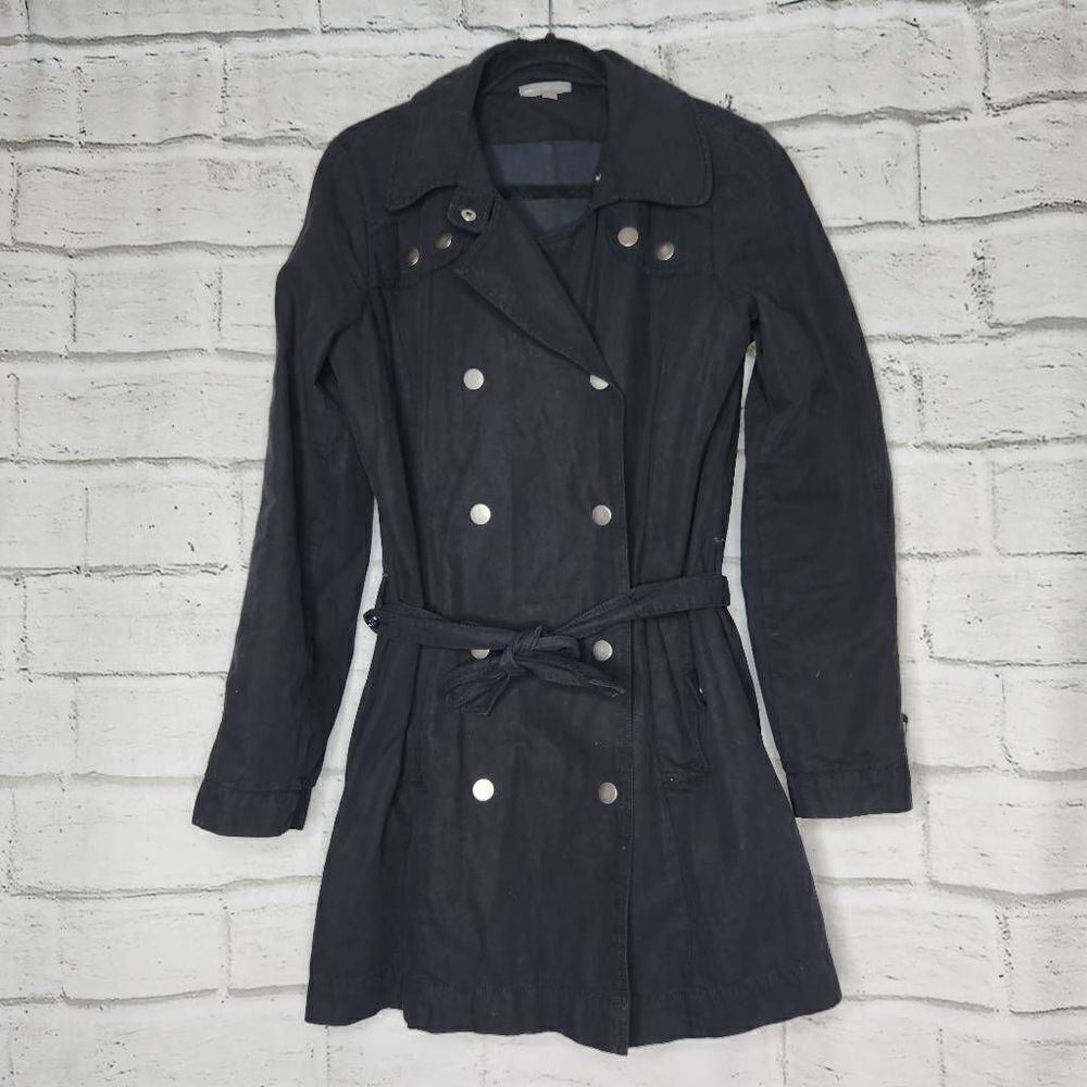 James Perse Cotton Belted Tie Waist Double Breasted Peacoat Jacket Black Sz 4 XL